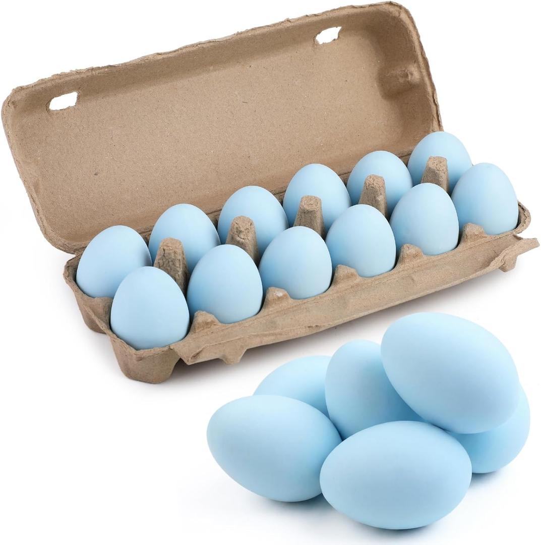 CroBlissful 12 Pcs Easter Ceramic Eggs Blue Fake Nest Egg Easter Decoration for Easters Egg Hunt Nesting Boxes Crafts Bowl Basket Fillers Easters Home Party Decor
