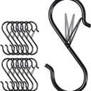 Larmstom 3.5" S-Hooks with Safety Clasps, Rustproof Coated S Metal Hooks for Hanging Plants, Kitchen Utensils, Jeans, Bags, Pots and Pans, 12 Pack Black