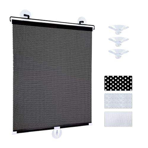 Yoebor No Drill Blackout Blind Shade with 3 Suction Cups, Black 50% Shade Temporary Portable Roller Window Curtain for Home Office Car, W22.8 x L49.2