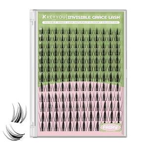 KEYYOU Fairy Lash Clusters 144Pcs D Curl Manga Lash Extension Eyelash Extension Wispy Natural Invisible Band Lash with Waterproof DIY Lash Extension at Home(FairyD818MIX)