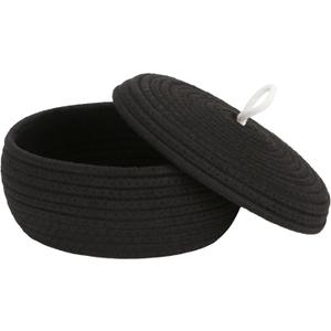 Sea Team Round Cotton Rope Storage Basket with Lid, Decorative Woven Storage Bin, Pot, Caddy, Organizer, Container for Snacks, Towels, Plants, 10 x 4.5 Inches (Small, Shallow, Black)