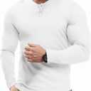 JMIERR Mens Muscle Slim Henley Shirt Button V-Neck Long Sleeve Gym Workout Athletic T Shirts (White, XXL)