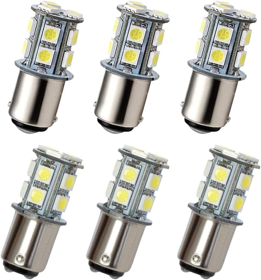GRV Ba15d 1142 1076 13-5050SMD Cool White LED Bulb AC/DC12V-24V RV Light Bulbs Interior,Replacement for 12Volt Turn Single Light Bulb,Travel Trailer,Boat Lights,Camper Light Bulbs (Pack of 6) (Pack of 6, Cool White)