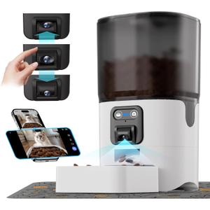Automatic Cat Feeder with Camera, Adjustable Angle 2.4G WiFi/App Pet Food Dispenser, 6L Timed Dispenser with Two-Way Audio, Auto Pet Feeder with Mat for Cat & Dog, 1-10 Meals Per Day (Cat Feeder with Mat)