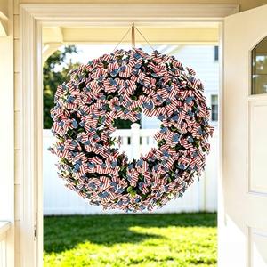 Patriotic Memorial Day Wreath, 4th of July 250th Anniversary Front Door Wreath, Red White Blue Faux Silk Flower Wreath, All-Weather Greenery Wall Porch Decor for Veterans Day Flag Day Independence Day