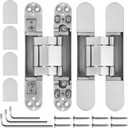 2Pcs 6 inch Hidden Door Hinges -Invisible Hinges for Doors, 180 Degree Swing Concealed Hinges, 3 Way Adjustable & Heavy Duty (‎Silver)