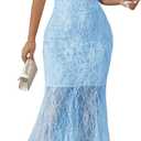 MITILLY Formal 2026 Summer Wedding Guest Dress for Women One Shoulder Bodycon Mesh Cocktail Maxi Dresses, Small, Light Blue