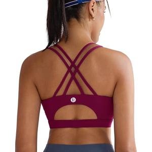 RUNNING GIRL Sports Bras for Women,Strappy Back Plus Size Bras Padded Workout Red Sports Bras Push up(WX2354 Winedred,XL), Soiled