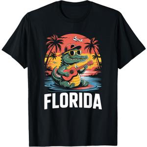 Florida Alligator with Sunglasses Summer Vacation Tee T-Shirt, Large