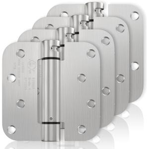 Self Closing Door Hinges 4 Pack 4 Inch Spring Loaded Hinges with Adjustable Tension Brushed Nickel Door Hinge Heavy Duty Hinge 5/8" Radius Corners for Interior Exterior Doors
