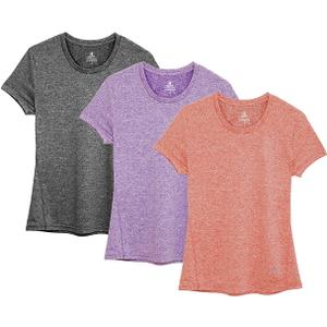 icyzone Workout Running T-shirts for Women - Fitness Athletic Yoga Tops Exercise Gym Shirts (Pack of 3) (Large, Charcoal/Lavender/Peach)