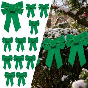 LaRibbons 12 Pack Green Velvet Christmas Bows, 13" x 9" Large Decorative Bows for Wreath, Tree, Garland & Holiday Decor, Indoor Outdoor Christmas Decorations