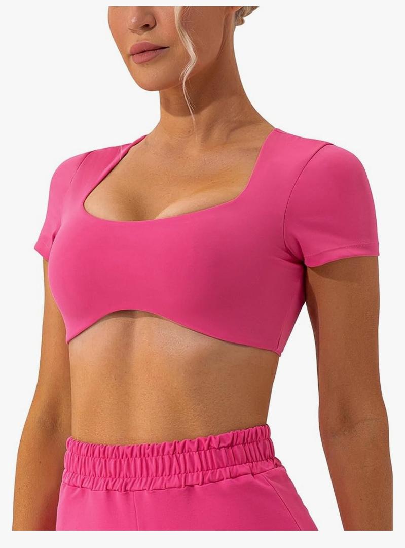 Scoop Neck Sexy Sports Bra for Women Padded Low Cut Low Impact Workout Fitness Bra U Back Curved Sculpt Bra, M