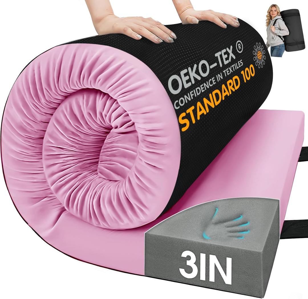 CYMULA Memory Foam Camping Mattress Pad,Sleeping Pad for Camping,Non-Slip Bottom Floor Car Mattress Bed with Retaining Portable Roll up Mattress Pad Mat for Travel Truck Guest Bed Tent