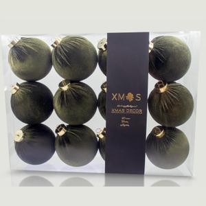 12PCS Green Velvet Christmas Ornaments Set  Large Flocked Shatterproof Baubles for Xmas Tree Decoration, Hanging Ornaments for Holiday & Home Dcor (Green, 4 Inch / 10 cm)