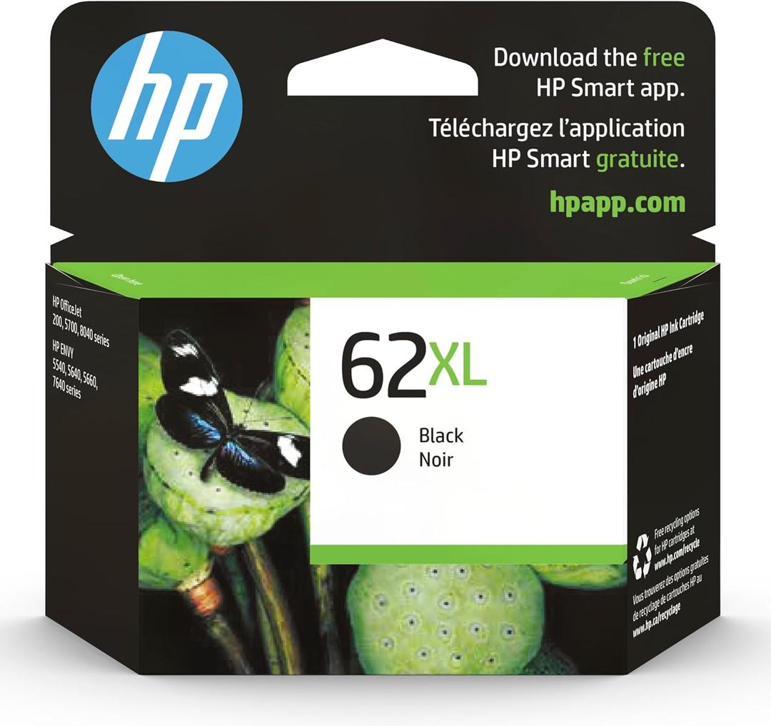 HP C2P05AN 62XL Black High Yield Original Ink Cartridge For ENVY 5540, 5643, 5542, 5544, 5545, 5640, 5642, 5660, 5665, 7640, 7645, 8000, Officejet 5740, 5741, 5742, 5743, 5744, 5745, 5746, 8040