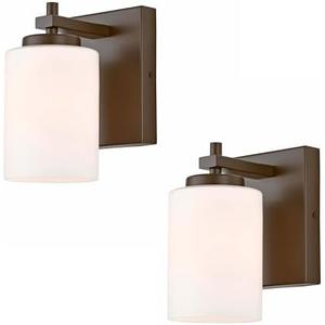 EVESKY 2-Pack Bathroom Vanity Light Fixture, Farmhouse Single Sconce with Frosted White Glass Shade, Bronze