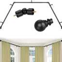 Bay Window Curtain Rods 100 to 207 Inch for Windows,1 Inch Adjustable Center Curtain Rods 36 to 89 Inches and 32 to 59 Inch Side Rods,Heavy Duty with 5 Brackets for Bedroom, Living Room