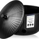 Monarch Abode Garden Hose Holder with Lid  Decorative Water Hose Holders for Outside, Ridge Embossed Metal Matte Black Pot with Drainage, 100ft Waterhose Holder for Outside, Garden Storage Caddy