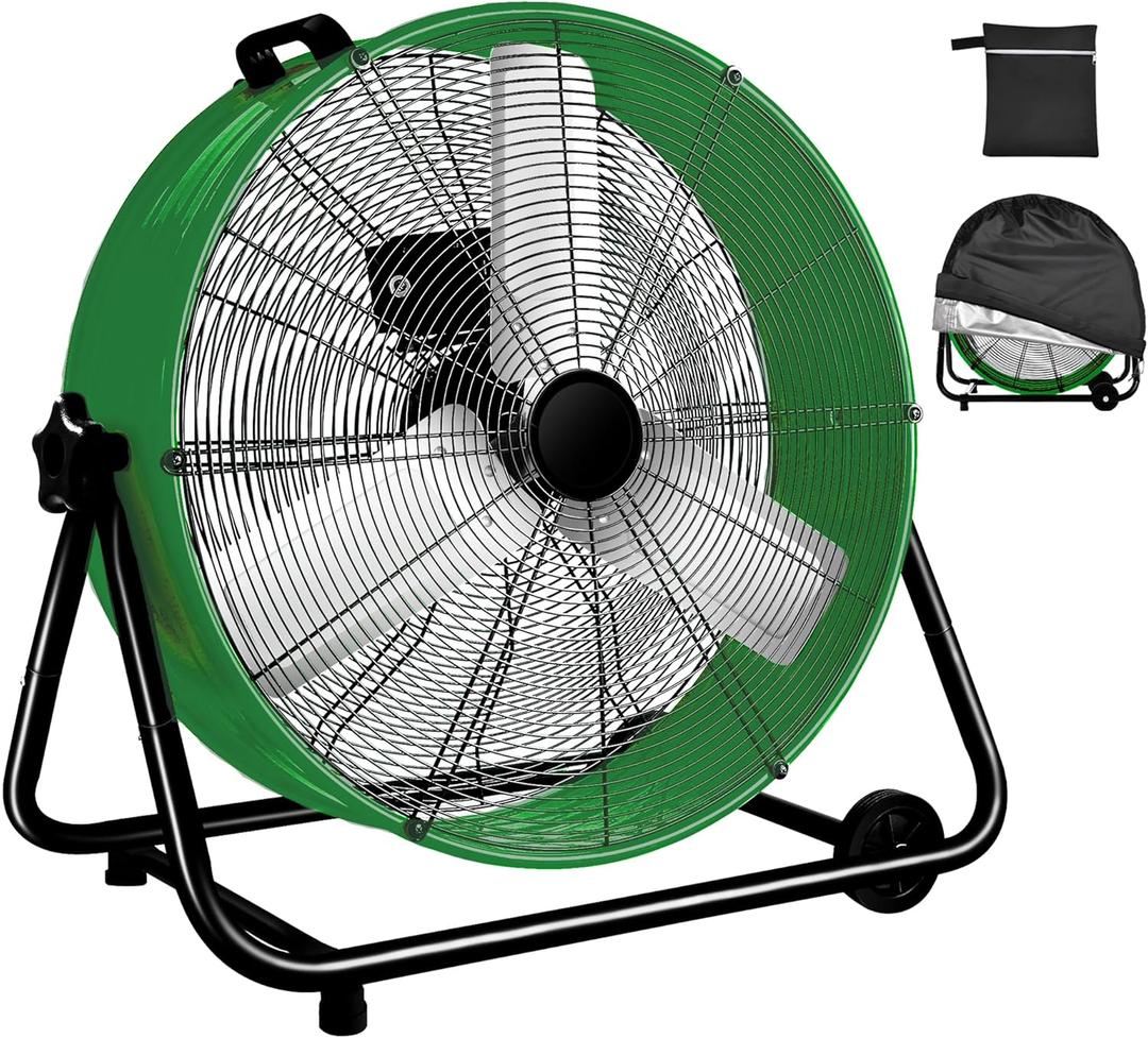 WARMLREC Industrial Fan 24 Inch Heavy Duty Drum 3 Speed 8800 CFM Air Circulation High Velocity Fan For Warehouse, Workshop, Factory, Commercial, Residential and Greenhouse Green
