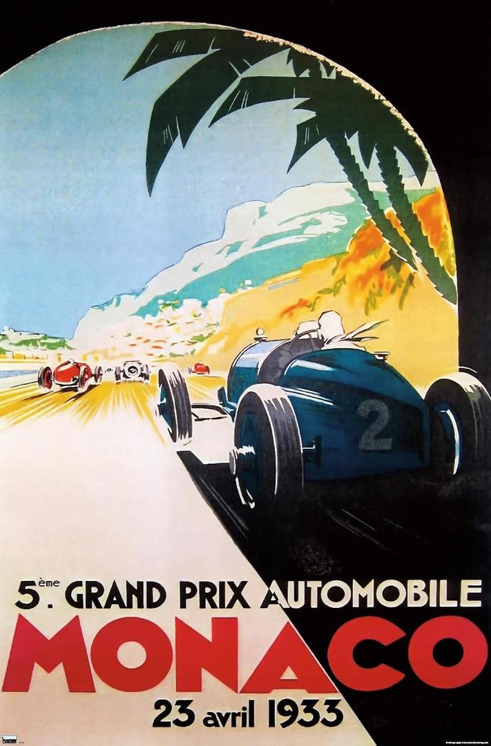 Trends International Vintage Apple Collection - Grandprix Automobile Monaco 1933 Wall Poster, 34L x 22.4W, Unframed Version