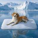 Bedsure Cooling Mat for Large Dogs - Q-Max>0.4 Thin Breathable Cooling Crate Pad Indoor for Pet with Chill Cool Fiber as Cooling TopperPortable Washable Kennel Mat in Outdoor Summer, 35x23, Blue
