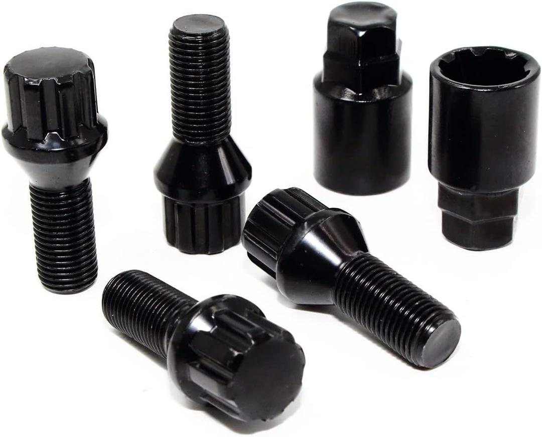 Set of 4 Veritek 14x1.5mm Black Wheel Bolt Locks for Aftermarket Custom Wheels Only Conical Seat 28mm Shank w/ 2 Keys VPE-41820BKN2