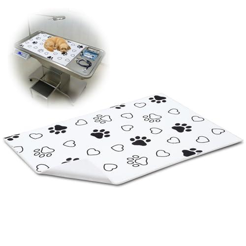AceOrbit 24x36 Inch Non-Slip Dog Grooming Mat for Table Dog Vet Mat Black and White Paw Print Pet Grooming Pad for Cat Pet Checkups Rehabilitation Bath, Waterproof and Easy to Clean
