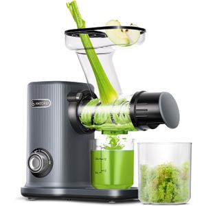 AMZCHEF Cold Press Juicer - 50mm Large Feed Chute, Juicer Machines with 150mm Tray, 8 Section Spiral Auger Slow Masticating Juicer for Vegs and Fruits -Grey, medium, 1532-SV