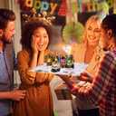 CANREVEL Birthday Cards 3D PopUp Blowable LED Light Candle Cake Music Happy Birthday Card Postcards Greeting Cards Gifts Ideas for Women, Men - Black Gold (06-black gold party-Flat)