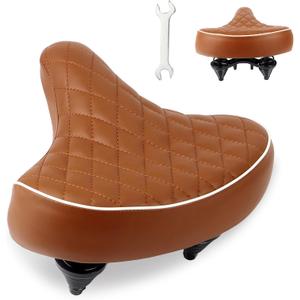 Geometric Pattern Bike Saddle for Boys, High-Resilience Sponge, Durable Plastic & Iron Frame, Fits 12-18 Inch Boys' Bikes (Brown)