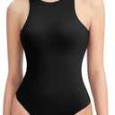 PUMIEY Women's High Neck Sleeveless Bodysuit Sexy Tank Tops Smoke Cloud Collection Size L