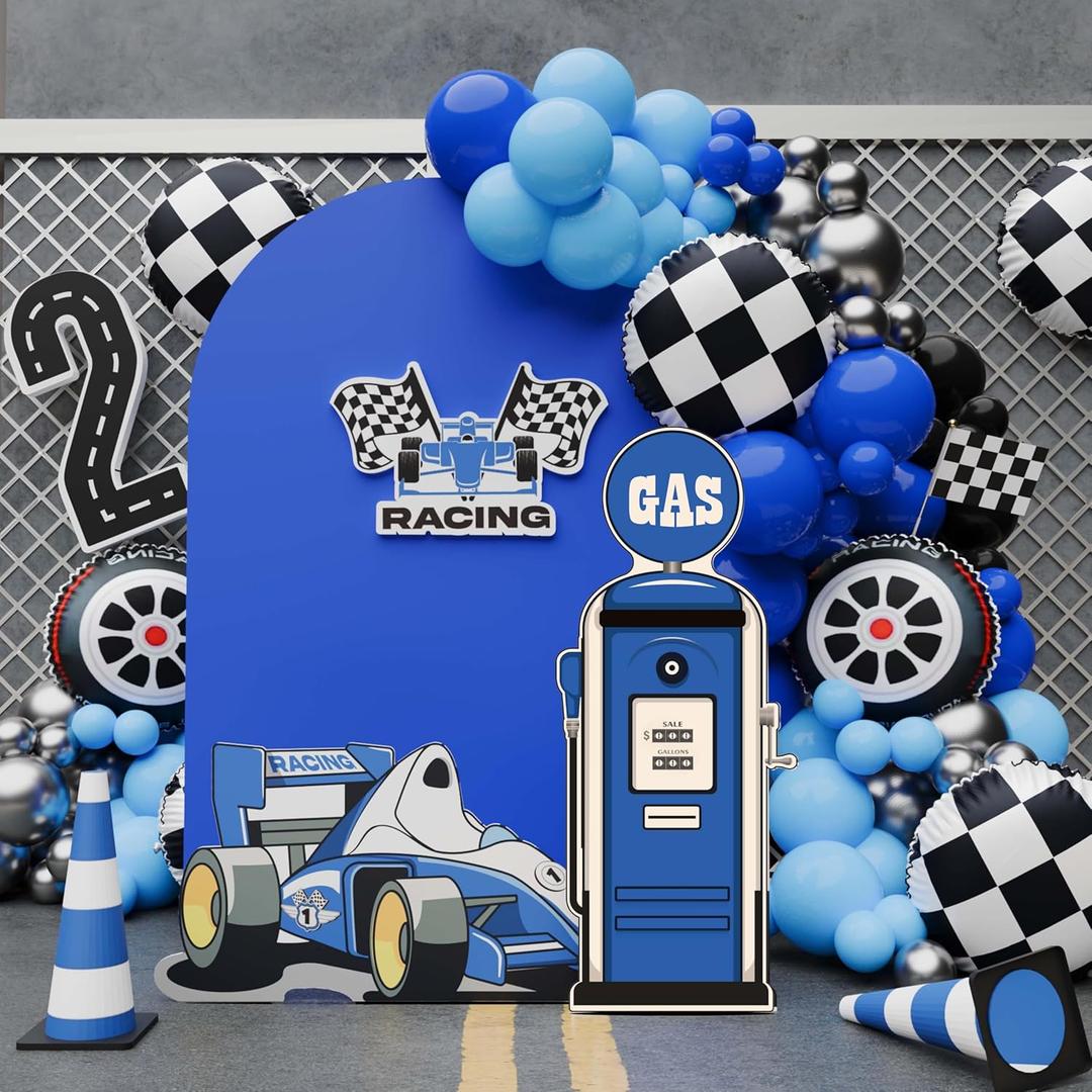 Race Car Party Decorations Racing Theme Centerpiece Gas Station Blue Decor Party Backdrop Photo Booth Prop for Birthdays Race Car Parties Festive Events