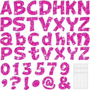 Colarr 216 Pcs Glitter Bulletin Board Letters for Classroom Numbers Alphabet 4 Inch Poster Board Letters with Adhesive Dots Punctuation Symbols Cutout Bulletin Display School Decor(Hot Pink)