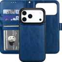 Bocasal Detachable Wallet Case for iPhone 17 Pro Max RFID Blocking Card Slots Holder Premium PU Leather Magnetic Kickstand Shockproof Wrist Strap Removable Flip Protective Cover 5G 6.9 inch (Blue)