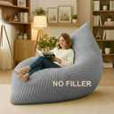 Honeydak 3 in 1 Giant Bean Bag Chair Cover Only (No Filler) Convertible Stuffed Animal Storage Bean Bag Large Lazy Floor Sofa Cover Soft Washable for Living Room Bedroom(Light Grey,Rabbit Fur)