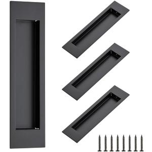 Ravinte 4 Pack Black Sliding Closet Door Handles Black Flush Pulls 8 Inch Length Recessed Finger Pulls for Sliding Barn Door Sqaure Cabinet Pulls Stainless Steel (202 Mm)