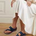 TEMOFON Women Summer Flip Flops Comfortable Wedge Sandals - Dressy Casual Slip on Sandals - Navy Blue Orthopedic Walking Sandals Size 5