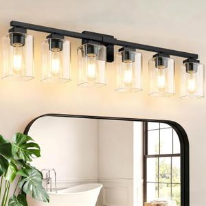 BesLowe 37" 6-Light Bathroom Light Fixture, Modern Black Vanity Light, Bathroom Lighting Fixtures Over Mirror, Matte Black Bathroom Wall Lamp, Wall Lights for Living Room Bedroom Hallway