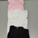 Neer 3 Pack Women's Scoop Neck Stretchy Tops Cotton Half Sleeve Slim Fitted T-Shirts Tight Casual Basic Summer Tees (Medium, Black, White, Pink)