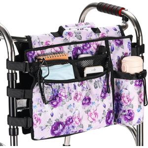 Walker Accessories for Folding Walker Double Sided Walker Bag with Cup holer Organizer Pouch Storage Tote for Rollator Carrying
