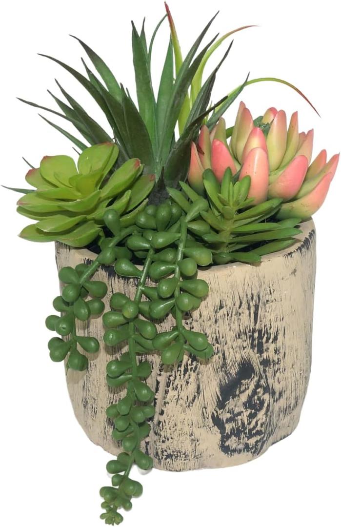 Succulents Plants Artificial, Faux Succulent Plants in Elegant Ceramic Pot Assorted Faux Potted Succulent Plant for Home Living Rooms Bedroom Dcor (7.9)