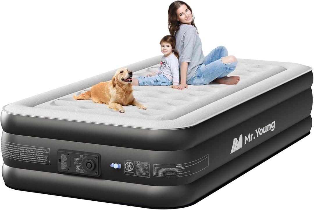 Mr.Young Air Mattress Twin with Built in Pump, Luxury Blow up Mattress, Colchones Inflables in 2 Mins Self-Inflation/Deflation, Inflatable Mattress for Guests and Home, Camping, 650lb MAX