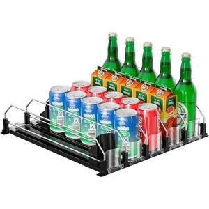 Drink Organizer for Fridge, Upgrade Soda Can Dispenser for Refrigerator, Automatic Pusher Glide Fridge Drink Organizer, Can Organizer for Refrigerator - Holds up to 25 Cans (5 Rows Black)