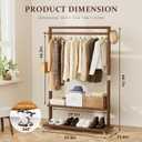 Solid Wood Clothes Rack with Wheels | 3-in-1 Freestanding Garment Rack & Coat Tree, Extra-Long Rod, Two Shelves, 220 lb Load | Organizer for Bedroom & Entryway