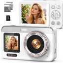 5K Digital Camera with Auto Focus, 80MP Point and Shoot Camera for YouTube, Dual Screen Vlogging Camera for Travel, 18X Zoom Compact Camera for Beginners & Teens with 32GB Card, White