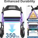 HOMLAND Foldable Rollator Walkers with Seat for Seniors, 8'' Big Wheels, 350 lb. Weight Capacity, Adjustable Handles and Seat Height, Lightweight Rolling Walker, Purple