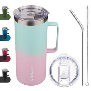 BJPKPK Insulated Coffee Mug with 2 Lids, 32oz Stainless Steel Insulated Tumbler with Handle, Double Wall Vacuum Coffee Cups, BPA Free Travel Mug for Coffee, Tea and Drinks, Marshmallow