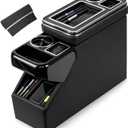 Center Console Organizer for Trucks, Minivans & SUVs, Between Seat Storage, 7.1" Width Sliding Lid Design with Dual Cup Holders, Adjustable Fit for Back Seat Console