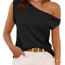 Cicy Bell Womens Off One Shoulder Tops Summer Ribbed Knit Tank Tops Trendy Casual Loose Fit Sleeveless Tee Shirts M
